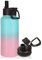 Volhoply 1 Liter Trinkflasche Edelstahl mit Strohhalm,Doppelwandig Vakuum Isolierte Thermosflasche mit 2 Deckeln,Metall Auslaufsicher Thermoskanne für Sport,Schule,Outdoor(Grün-Rosa Farbverlauf,32 OZ)