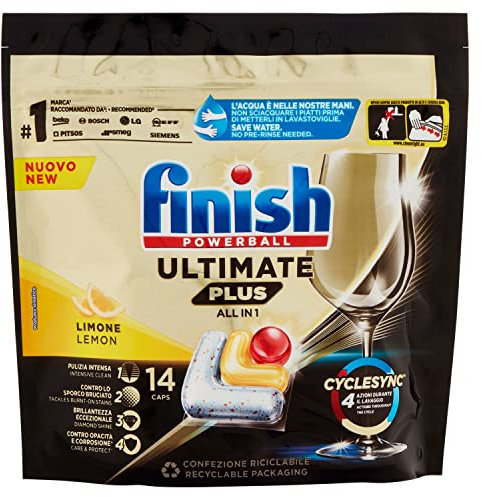 Finish Ultimate Plus All in One Lemon Pastiglie Lavastoviglie, 14 lavaggi, 170,8g