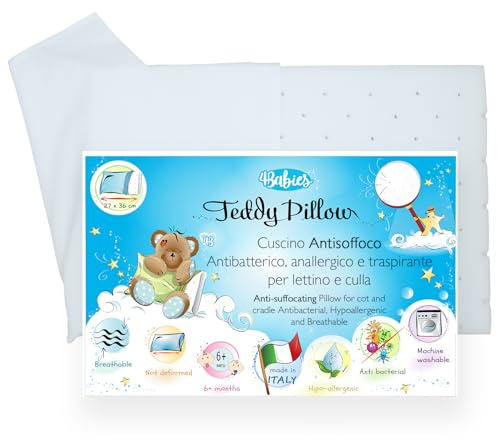 4BABIES - Cuscino Lettino Bambino Antisoffoco ideale per Culla e Lettino, Sfoderabile con Federa 100% Cotone - MADE IN ITALY -Certificato OEKO-TEX®