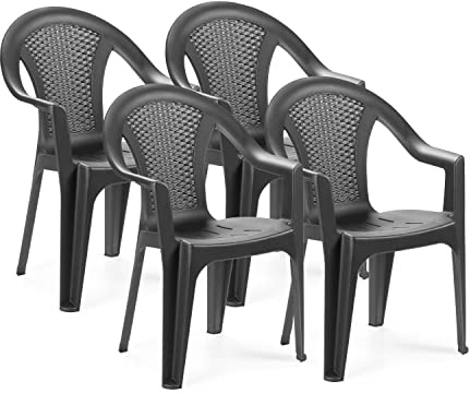 duehome Pack de 4 Sillas Apilables Exterior, Sillas Polipropileno, Sillas Outdoor, Modelo Coral, Acabado en Antracita, Medidas: 56 cm (Ancho) x 54 cm (Largo) x 81 cm (Alto)