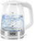 GEEPAS Illuminating Electric Glass Kettle | 1.7L Cordless Jug Kettle with Stainless Steel Heating Element Auto Shut Off Boil-dry Sensor | Safety Locking Lid Cord Storage | 2 Year Warranty 2200W White