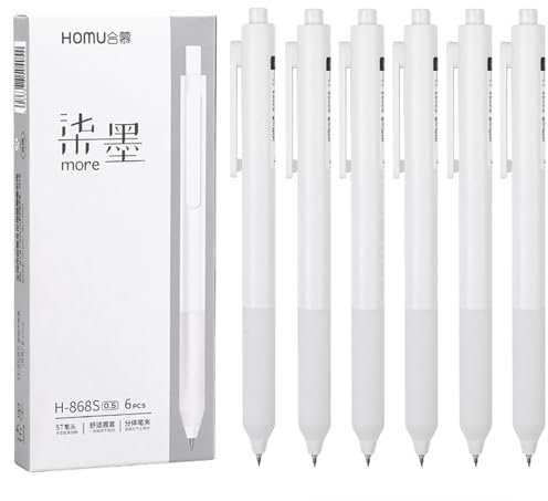 Eacpokc 6 Stück Gelstifte, Einziehbare Gelschreiber Feine Spitze 0.5mm Schwarz Stifte Gel Kugelschreiber Ideale für Schreiben, Tagbuchschreiben und Notieren für Schule Büro Zuhause Geschenke