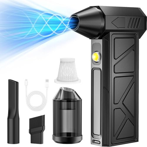 HSSNS Mini Gebläse Akku Elektrische Staubgebläse, 4-Gang 150000 U/min Electric Air Duster, Mini Staubsauger Luftgebläse 2 IN 1, Compressed Air Duster Mit 10.000mAh Akku für Reinigungsset,Auto,Sofa