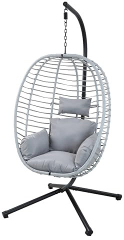 SVITA Belly Hängesessel mit Gestell klappbar Hängestuhl Hängesitz Hängekorb Grau