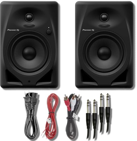 Pioneer DM-50D Active 5 Desktop Monitor and DJ Speakers (Black) with Professional Graded TRS to TRS Cables