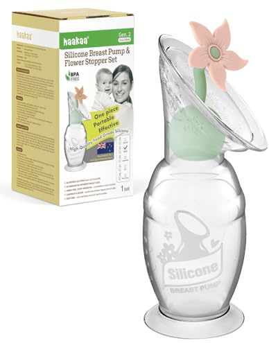 haakaa Manuell bröstpump med blomproppsats, Gen.2 handpump i silikon med sugbas, BPA-fri (113 g/100 ml, rouge)