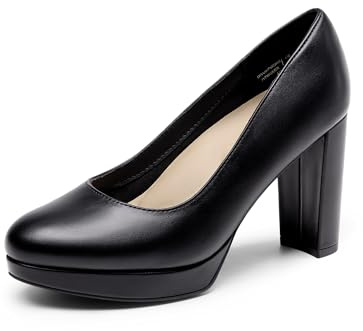 DREAM PAIRS Zapatos de tacón Alto de Plataforma para Mujer, Punta Redonda Cerrada, cómodos Trabajo,Size 40,Negro-PU,DWUMPU2505