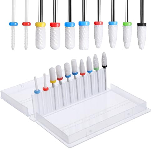 YUXIANLB Set di 10 punte per trapano in ceramica per unghie in gel acrilico, punte per cuticole da 3/32 pollici per trapano elettrico professionale manicure pedicure lima per unghie rimozione cuticole