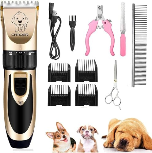 Tondeuse pour chien sans fil à faible bruit et haute puissance, tondeuse pour animaux de compagnie avec moteur puissant, kit de toilettage pour chien adapté aux chiens et chats à poils longs et épais