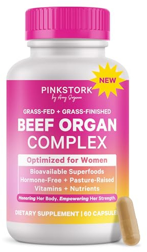 Pink Stork Beef Organ Supplement for Women | Grass-Fed Beef Liver Capsules with Iron, B12, CoQ10, Vitamin A | Primal Multivitamin for Hormone + Energy Support | Clean Label Award Winner | 60 Capsules