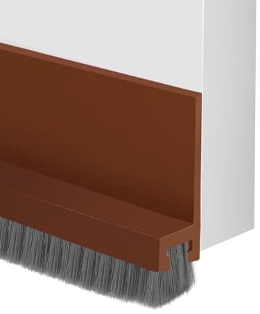 2 Pezzi Guarnizione Porta Spazzola,100cm Paraspifferi Sottoporta Adesivo,Paraspifferi Porta per Antivento Isolamento Termico (Marrone)