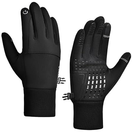 Sharezevermuze Winter Gloves, Touch Screen Compatible, Water Resistant, Thermal, Windproof for Running Cycling Driving Hiking, Men Women, Black (Black, Medium)