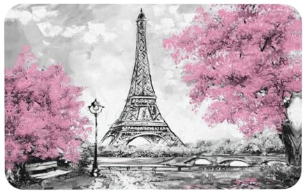 Fgwaauh Alfombrilla de ducha con diseño de la Torre Eiffel de París y tierra de diatomeas, antideslizante, superabsorbente, de secado rápido