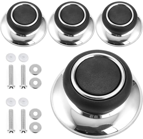 hankousi 4Pcs Heat-Resistant Bakelite Pot Knob with Stainless Steel Base, Universal Pot Lid Handles Replacement for Slow Cookers, Pans, Frying Lids, Glass Cookware Lid Handles