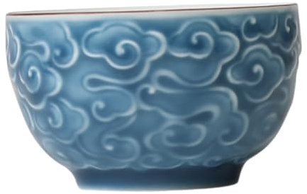 Angoily Taza De Té Kung Fu Grande Azul Cerámica Relieve De Nubes Patrón Chino, Sin Asa, Para Oficina y Hogar, Contenedor De Té Tradicional Para Fiesta y Uso Diario