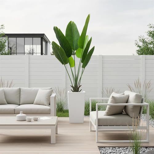 4.7FT Artificial Banana Leaf Tree Indoor, 56 Bird of Paradise Faux Floor Plant Tree, Large Fake Tropical Potted Decorative Evergreen with White Tall Planter for House Living Room Bedroom Garden Patio