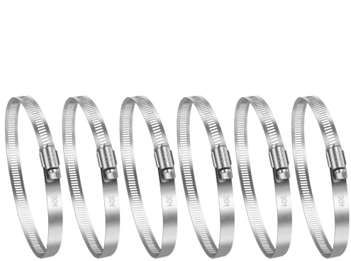 6 stycken slangklämmor, justerbara 91–114 mm, rostfritt stål, för avgasrör, torktumlare, vattenrör, gasrör, trädgård, industriella installationer