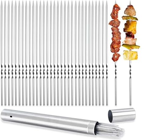 Brochetas Barbacoa Brochetas de metal for asar brochetas, 40 piezas 13,5 pulgadas, brocheta plana for barbacoa