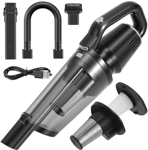 Aspiradora de Mano Coche Potente Aspirador, 26000 PA Aspiradora de Mano Sin Cable, Mini Aspirador Portatil, Ideal para la Limpieza del Coche y del Hogar, Negro