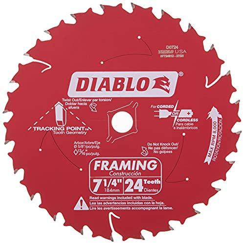 Diablo D0724A - Lama per sega ATB da 24 denti, 17,5 cm e 10,2 cm (15,8 cm) e perno a taglio diamantato, come da immagine, 7-1/4