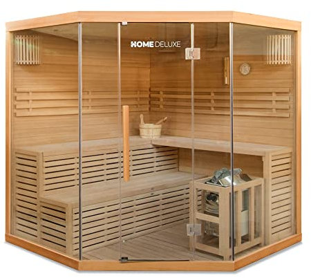 Home Deluxe - Sauna tradicional - Skyline XL Big - 200 x 200 x 210 cm - para 2-6 personas, hemlock, incl. calefactor de sauna, accesorios de sauna I Sauna de vapor Sauna de infusión Sauna finlandesa