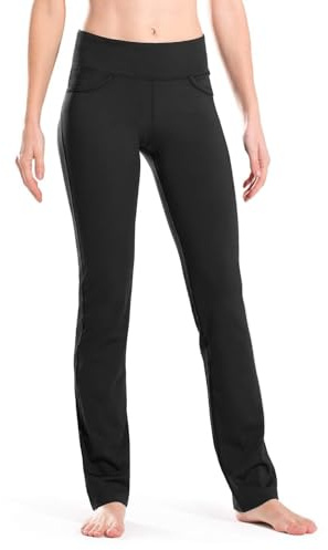 Safort Pantalones de 71 cm / 76 cm / 81 cm / 86 cm para Yoga, Pierna Recta, Tiro Alto/Regular, Cuatro Bolsillos, UPF50+, Negro, L