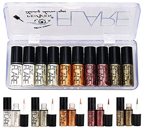 Allbestaye 10PCS Diamant Glitter Eyeliner Flüssig Set Schimmer Metallic Eyeshadow Wasserdichte Makeup Kit