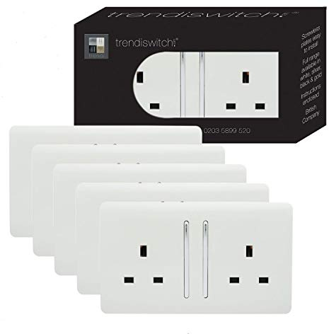 Trendi 2 Gang 13 Amp Switched Plug Socket White Trade Pack (x5) ART-SKT213LWHx5