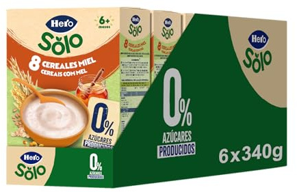 Hero Solo Papilla 8 Cereales con Miel, Rica en Fibra y Vitaminas, Sabor Natural para Bebés, a partir de 6 meses