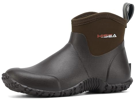 HISEA Men's Ankle Rain Boots, Waterproof Rubber Garden Boots Insulated Neoprene Mud Shoes, Slip-On Outdoor Work Booties for Gardening Farming Fishing Hunting Yard and Lawn Chore