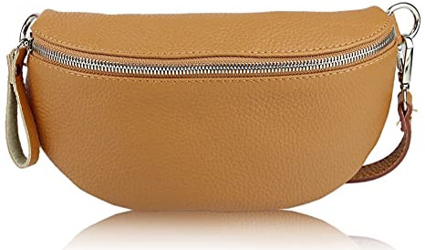 Ever Bloom Unisex Leder Brusttasche Bauchtasche, Mode Hüfttasche, Made in Italy, Umhängetasche Sattel Crossbag 24cm, Mittelgross Ledertasche für Festival und Urlaub, Tasche Farben:Camel