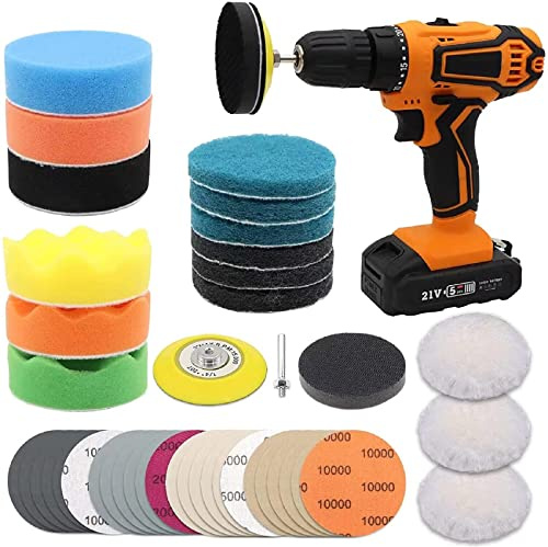 Car Headlight Restoration Kit, 3 Inch Car Polishing Sanding Discs with 1/4 Inch Shank Backing, Scouring Pads, Buffing Sponge, Soft Interface, Woolen Buffer, 41PCS