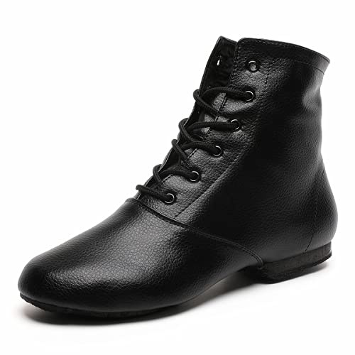 Lace Up Black Jazz Shoes Dance Boots for Women Girls Adult, Black, 13.5 Women/12.5 Men