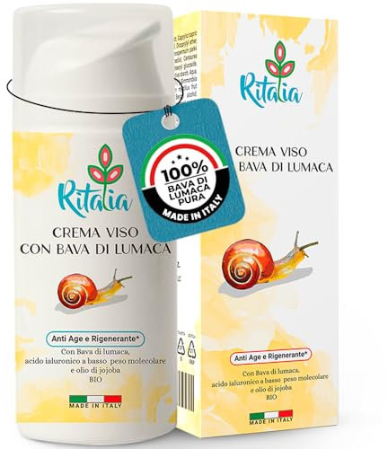 100ml CREMA VISO BAVA DI LUMACA PURA al 75% e ACIDO IALURONICO di Ritalia per DONNA E UOMO. Ingredienti BIO azione Antirughe Idratante, Illuminante e Antimacchia per Viso e Contorno Occhi