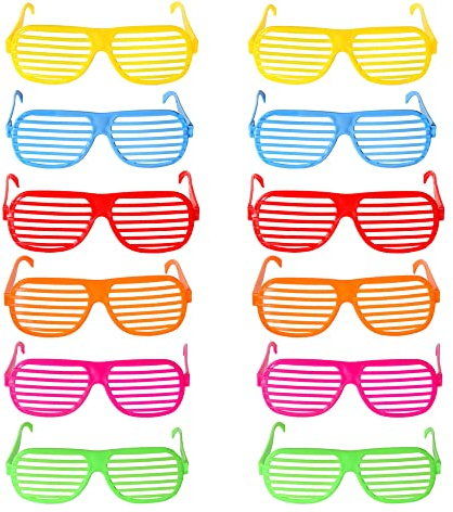 Mu Mianhua 12 PCS Shutter Shading Glasses 80's Party Slotted Sunglasses Neon Color Shutter Shades Glasses Children Party Bag Fillers Kids Novelty Fancy Dress Costume for Night Out Party