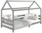 Hausbett FINA aus massiver Kiefer, Montessori Bett 90x200cm, Kinderbett mit Dach in grau
