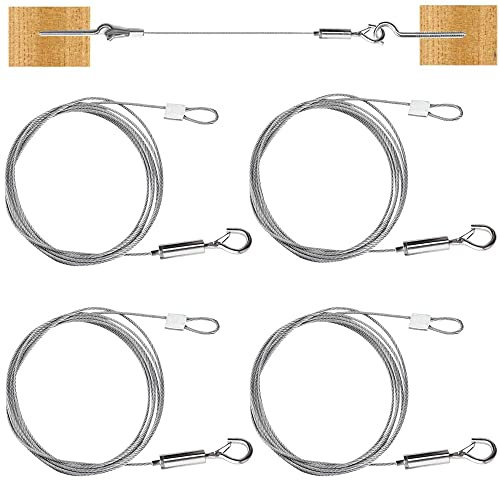 DOUSELLA 4 Stück Edelstahl Draht Seil 1,5mmx2m Edelstahlseil zum Aufhängen Stahlseil mit Schleife Ösen und Haken Edelstahl Spannseil Einstellbar Drahtseil für Gardinen Bilder Lampe, bis 30KG