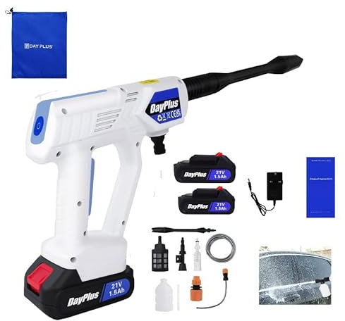 Cordless Power Washer Portable Pressure Washer 174PSI High Pressure Cleaner Jet Car Washer Gun with 2x1.5Ah Battery,Charger,Nozzles, Foam Generator,Hose,for Patio Cleaning and Car Washing