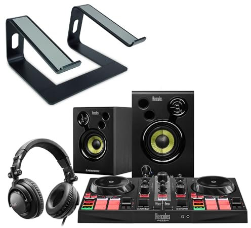 Hercules DJLearning Kit DJ-Set MKII + keepdrum soporte para ordenador portátil Negro
