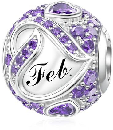 LANBEIDE Februar Geburtsstein Charms für Pandora, 925er Sterlingsilber Charms für Pandora Armband, Geburtstags Geschenke für Frauen