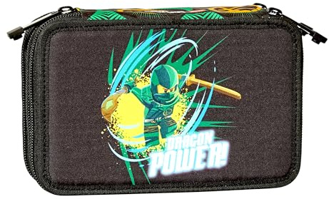 SKANDO BAGS Lego NINJAGO Federmäppchen - Stilvolle Organisation für Schreibutensilien mit DREI geräumigen Fächern, sicheren Reißverschlüssen und einzigartigen 1x1 Lego-Details, Dragon Power