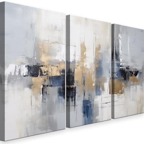 INTELIENZOS Tres cuadros modernos para decoracion de salon 120x61cm, 3 lienzos de Océano, estilo abstracto, Abs 4