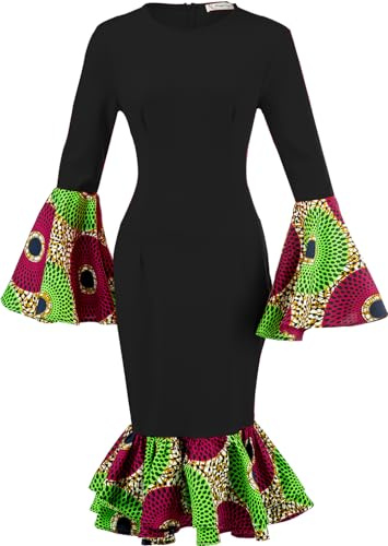 HongyuAmy Women's African Fashion Ankara Print Dress Traditional Casual Outfits Attire(Medium,Color J)