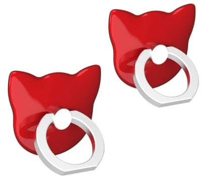 Msagkah 2Pcs Poignées pour Téléphone Portable, Porte-Anneau de Téléphone à Rotation 360°, Support de Téléphone Portable pour Samsung, iPhone et Tous Les Smartphones (Chat-Rouge)