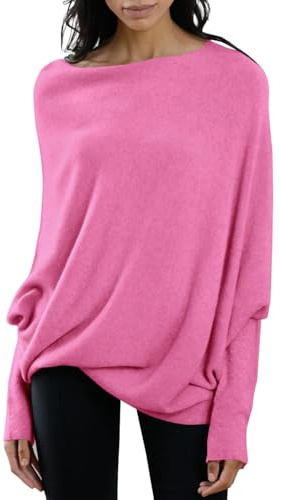 Imily Bela Jersey para mujer, cuello redondo, manga larga, cuello redondo, suelto, blusa, suéter, sudadera, tops, camisetas, Rosa claro., M
