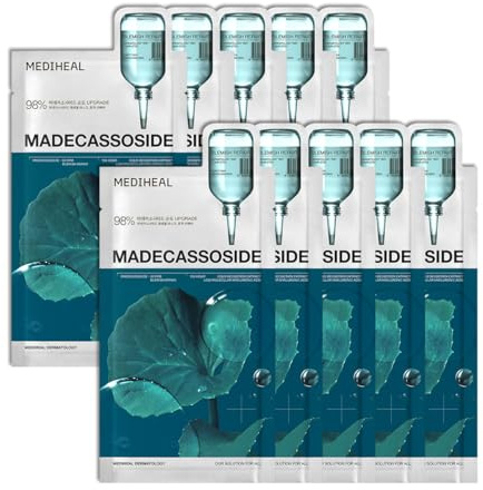 Mediheal Essential Face Mask [Madecassoside] Blemish Repair 10 pcs. with 98% Purity Madecassoside & Hyaluronic Acid - Soothing Care, Hydrating- Travel Essentials, Vegan Formula Korean Sheet Mask