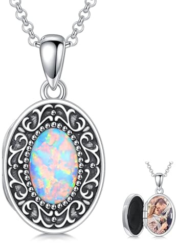 enjoylifecreative Collana da donna con foto, in argento Sterling 925, con cristallo/opalo/pietra di luna, ciondolo per compleanno, Natale, regalo per donne e ragazze, 18.2*14mm, Argento sterling, Non