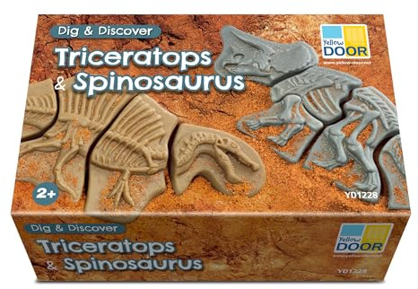 Yellow Door Dig And Discover - Triceratops & Spinosaurus |Early Educational Learning | STEM Toys |Fossil Dig Kit For Kids Age 2 3 4 5 |Dinosaur Skeleton Puzzle |Excavation Set | Outdoor Learning