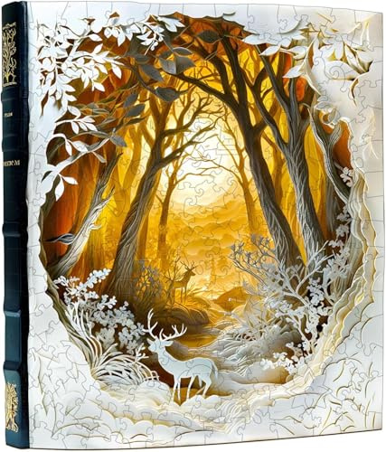 Blumuze Puzzle Bois Adulte, Forêt Silencieuse Puzzle en Bois Animaux, Puzzles Animal Unique pour Adulte 14+, Silent Forest Wooden Puzzles 300pcs-L-34 * 34cm