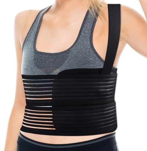 GOMETY Bandage nervuré cassé, ceinture côtelée élastique réglable, ceinture de protection de la poitrine côtelée respirante pour côtes fissurées, cassées, disquées et postopératoires (L)